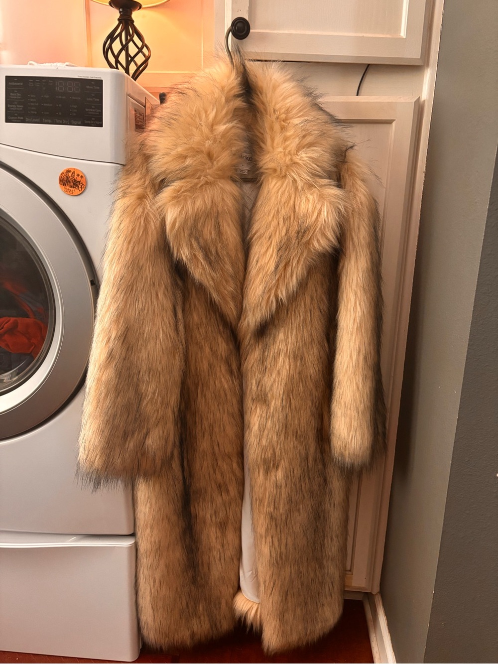 Free People Long Faux-Fur Trench Coat in Honey Brown